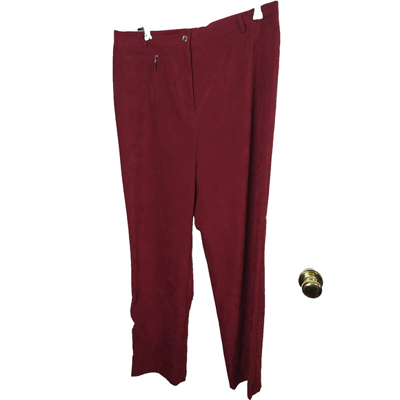 Doncaster Woman 14 Pants Red Trouser Suede Feel Flat Front Straight Leg - Picture 1 of 11